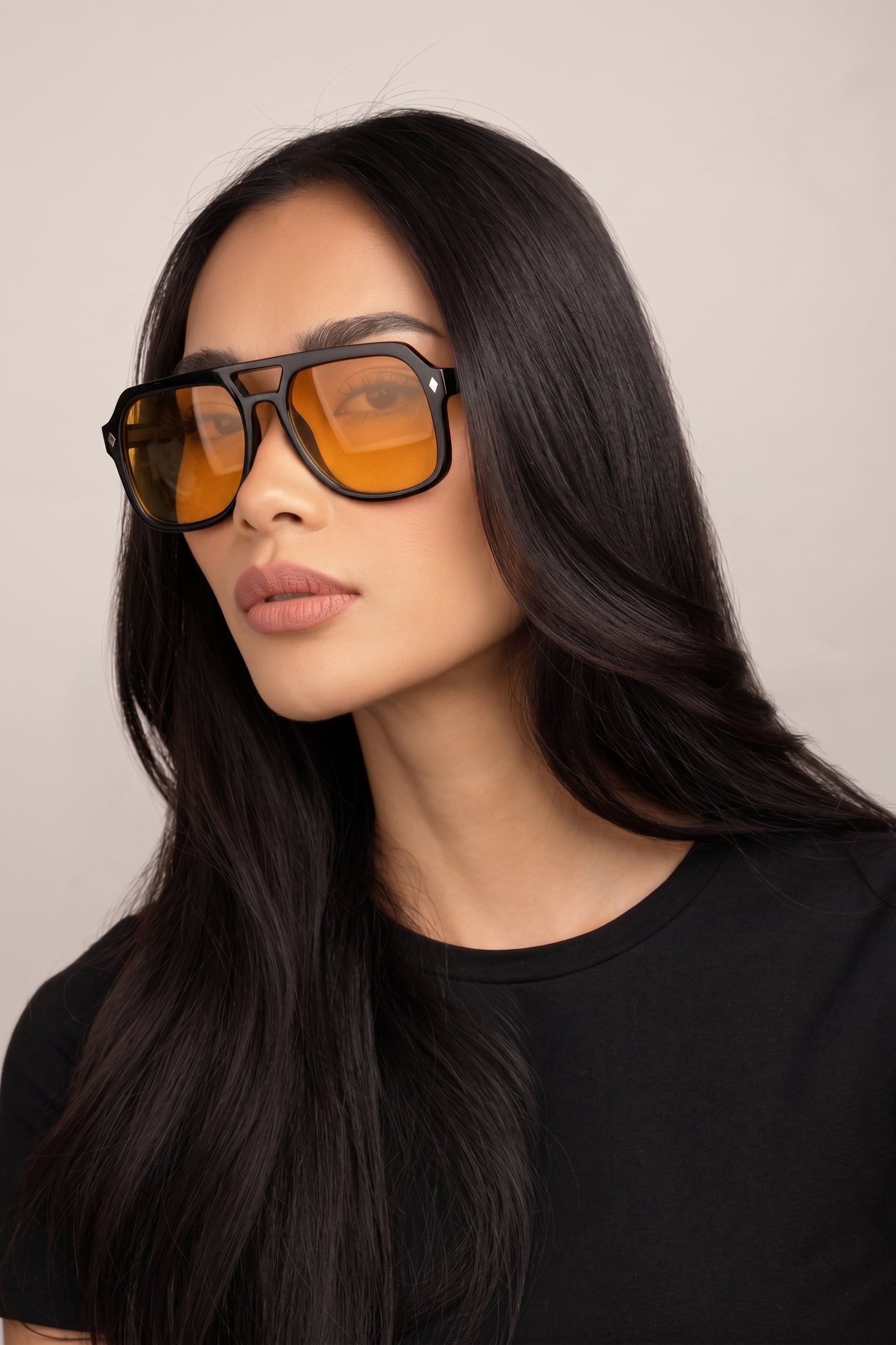 REMI FLAT TOP AVIATORS – BLACK WITH YELLOW TINTED LENS