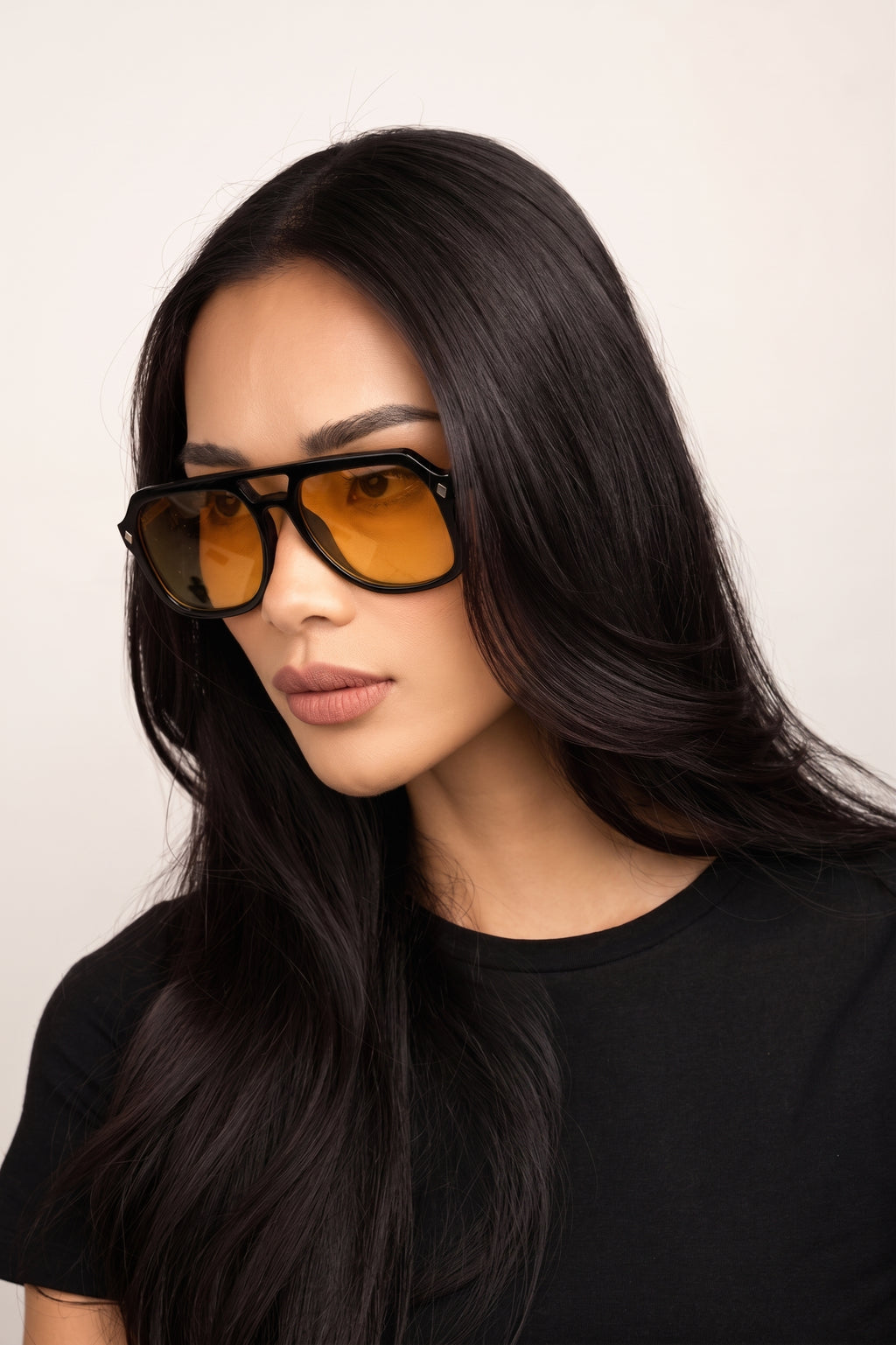 REMI FLAT TOP AVIATORS – BLACK WITH YELLOW TINTED LENS