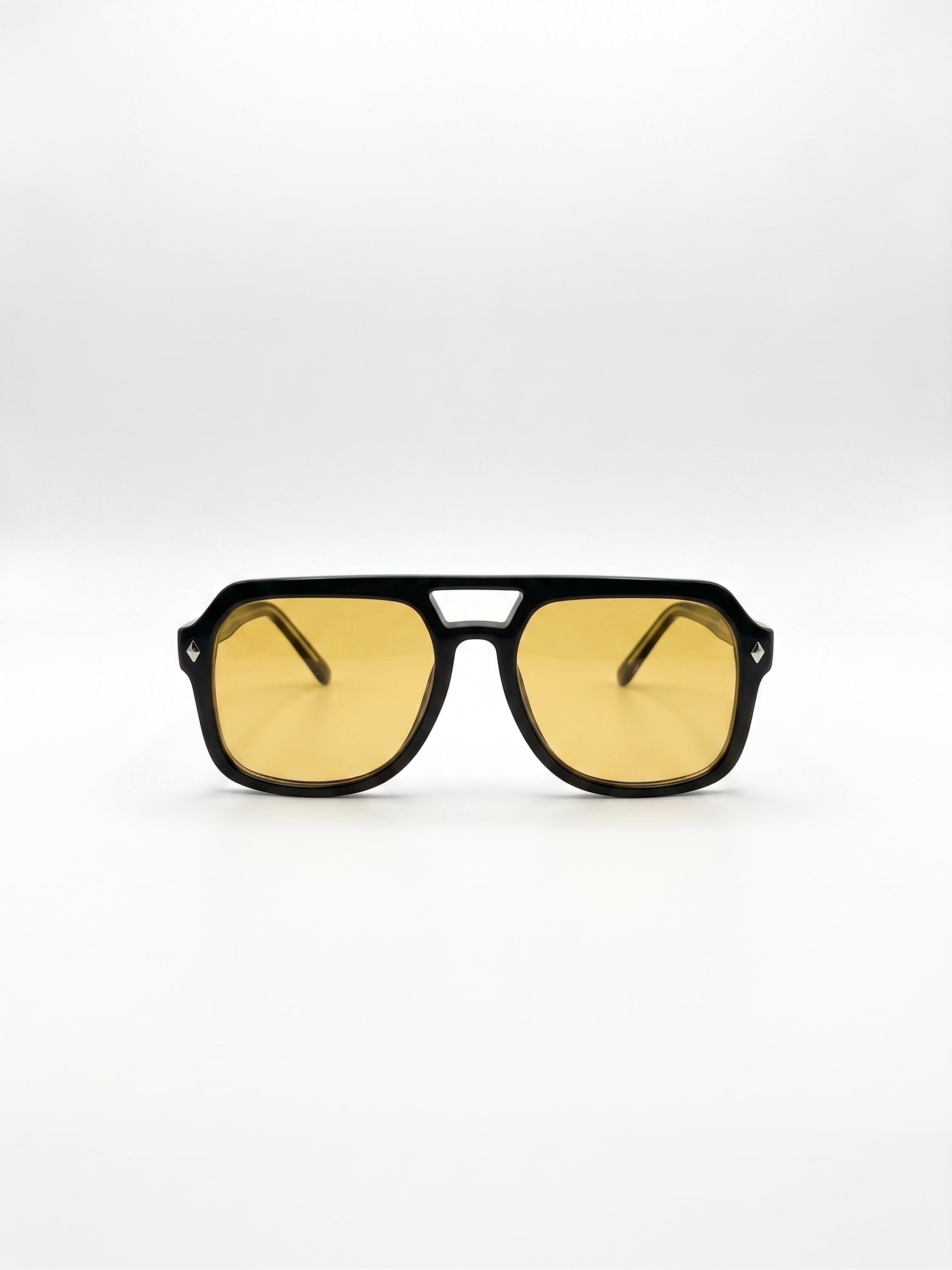 REMI FLAT TOP AVIATORS – BLACK WITH YELLOW TINTED LENS