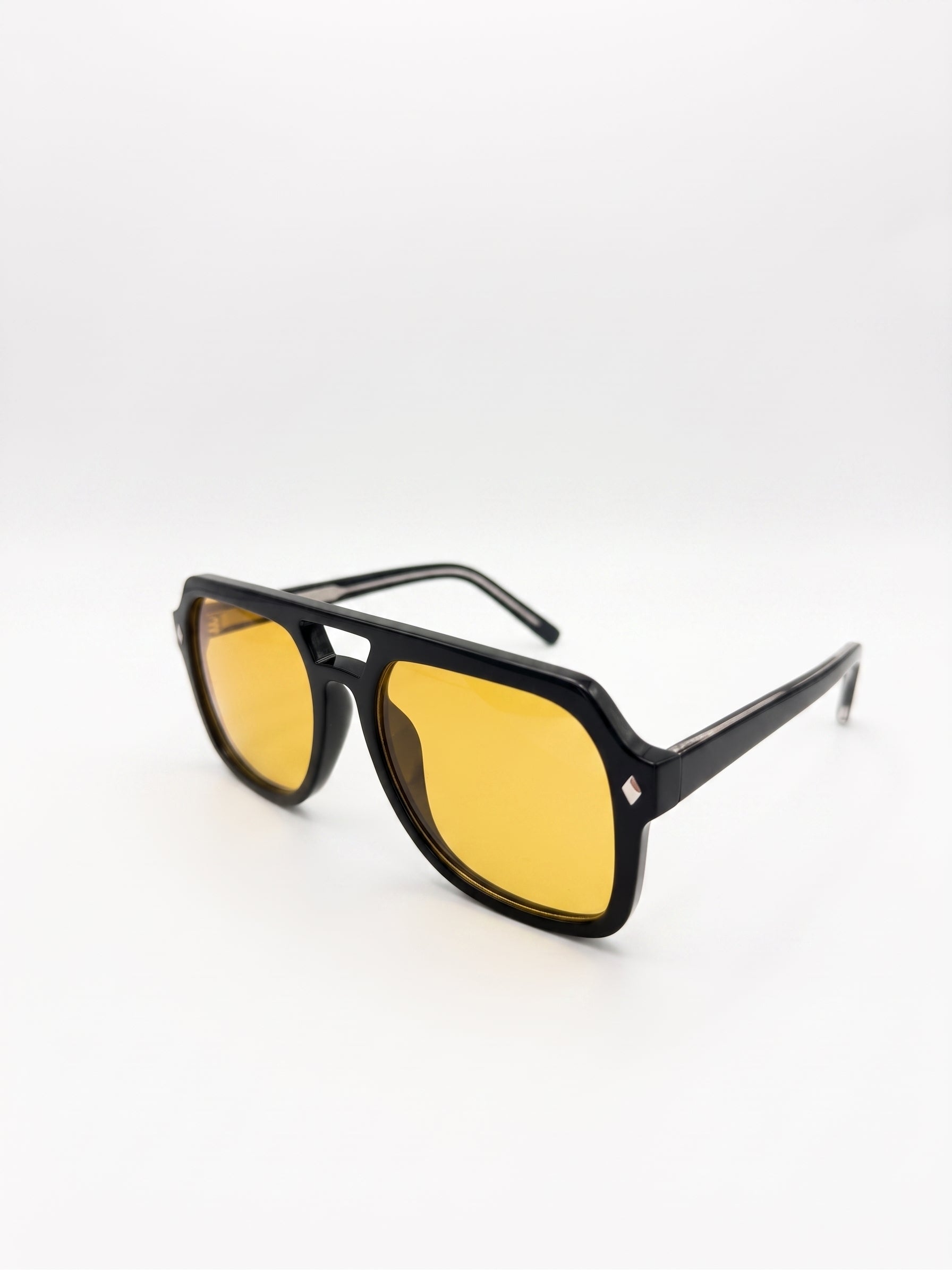 REMI FLAT TOP AVIATORS – BLACK WITH YELLOW TINTED LENS